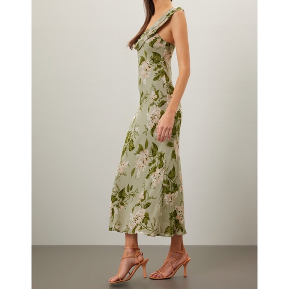 NWT Reformation Reya Sage Green Floral Midi Dress Tea Garden Size 4 - Picture 3 of 16